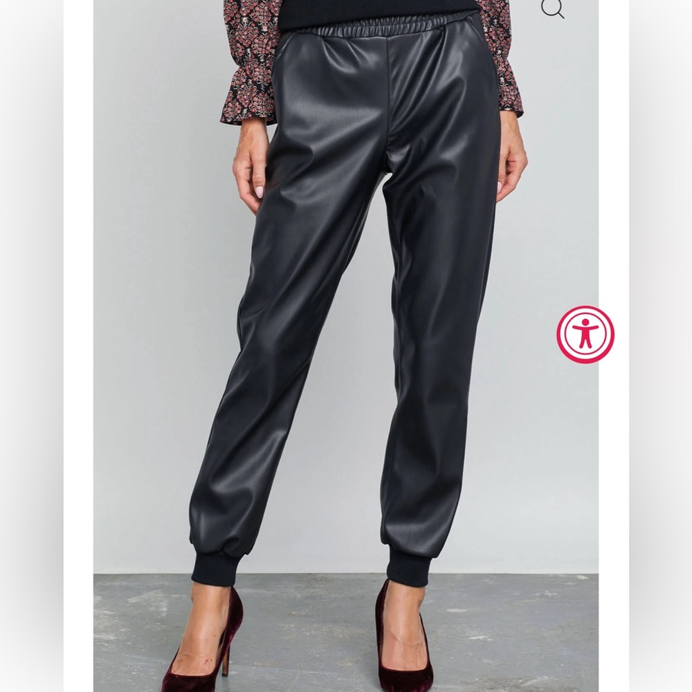 RD Style Vegan Leather Joggers: size Large black